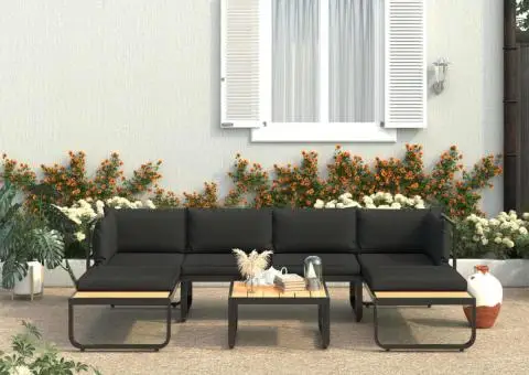 Set canapea de grădină colțar cu perne, 4 piese, aluminiu, WPC - 1/5