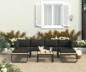 vidaXL Set canapea de grădină colțar cu perne, 4 piese, aluminiu, WPC