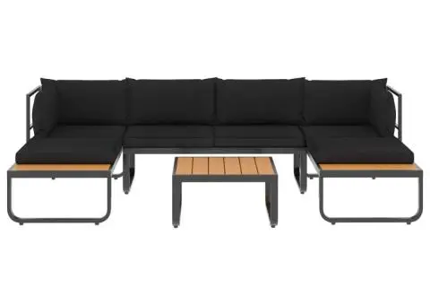 Set canapea de grădină colțar cu perne, 4 piese, aluminiu, WPC - 3/5