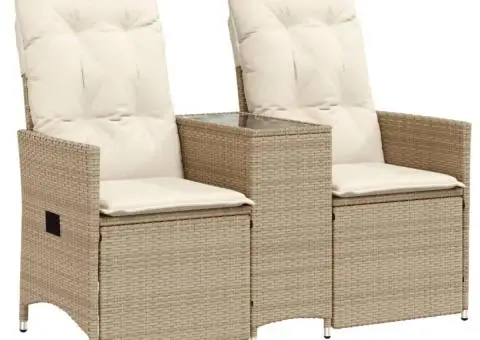 Canapea de grădină rabatabilă 2 locuri, cu masă, bej, poliratan - 2/5