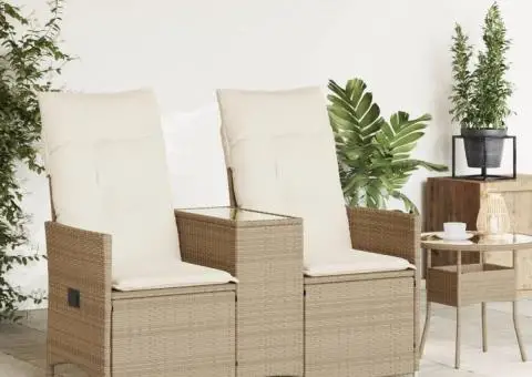 Canapea de grădină rabatabilă 2 locuri, cu masă, bej, poliratan - 3/5