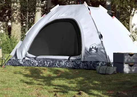 Cort de camping 5 persoane, alb opac, setare rapidă, țesătură - 1/5