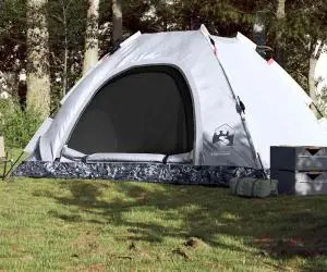 vidaXL Cort de camping 5 persoane, alb opac, setare rapidă, țesătură