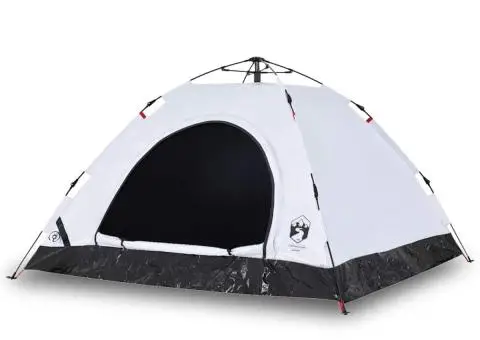 Cort de camping 5 persoane, alb opac, setare rapidă, țesătură - 2/5