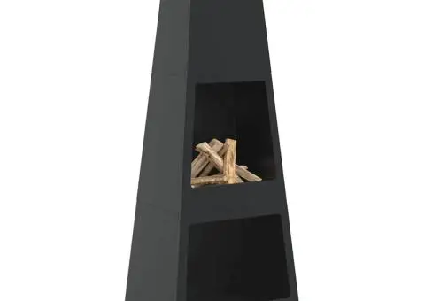 Șemineu de exterior, magazie de bușteni, negru design turn oțel - 3/5