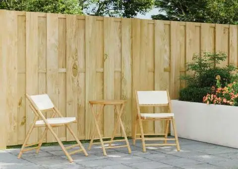 Set de bistro pliabil, 3 piese, cu perne alb crem, bambus - 3/5