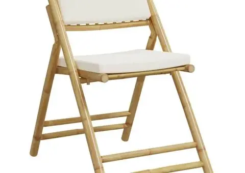 Set de bistro pliabil, 3 piese, cu perne alb crem, bambus - 5/5