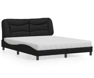 vidaXL Pat cu saltea, negru, 160x200 cm, piele ecologică