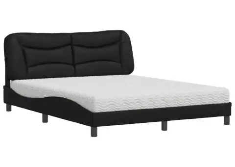 Pat cu saltea, negru, 160x200 cm, piele ecologică - 2/5