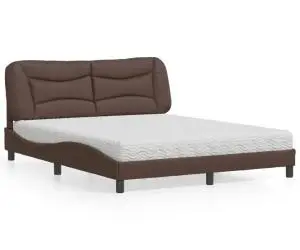 vidaXL Pat cu saltea, maro, 160x200 cm, piele ecologică