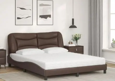 Pat cu saltea, maro, 160x200 cm, piele ecologică - 3/5