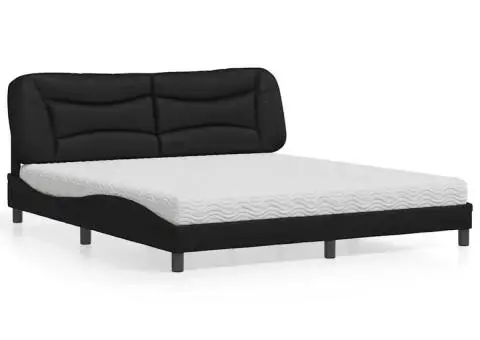 Pat cu saltea, negru, 180x200 cm, piele ecologică - 1/5