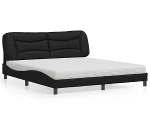 vidaXL Pat cu saltea, negru, 180x200 cm, piele ecologică