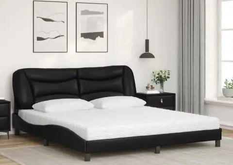 Pat cu saltea, negru, 180x200 cm, piele ecologică - 3/5