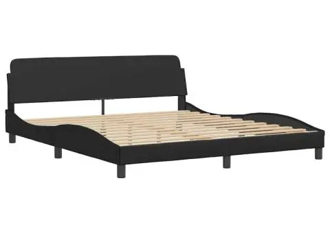 Pat cu saltea, negru, 180x200 cm, piele ecologică - 4/5