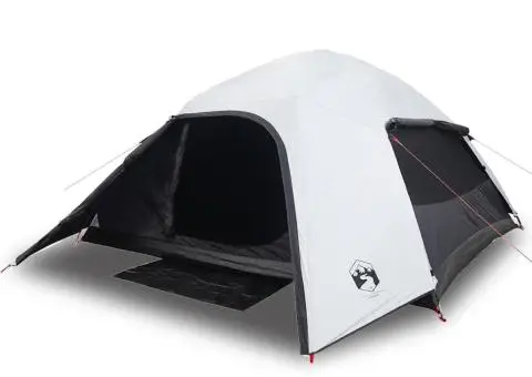 Cort camping cupolă 4 persoane alb, țesătură opacă, impermeabil - 2/5