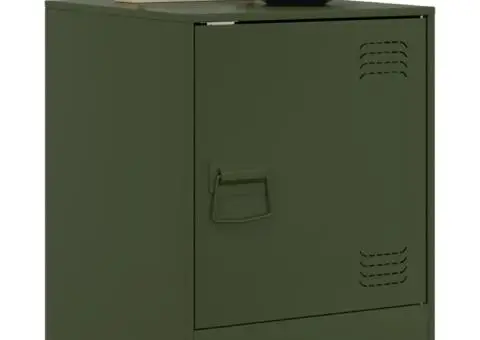 Noptiere, 2 buc., verde olive, 34,5x39x44 cm, oțel - 3/5