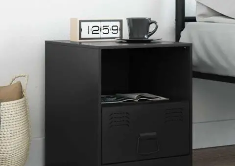 Noptieră, negru, 34,5x39x44 cm, oțel - 1/5