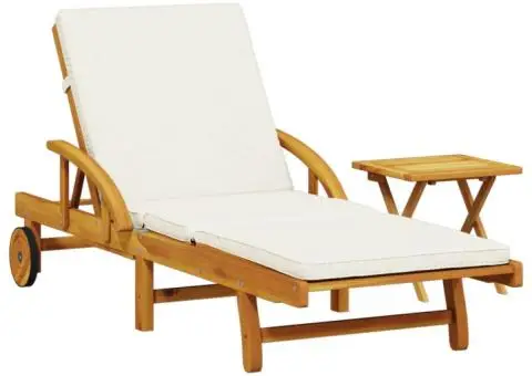 Șezlong cu pernă și masă, lemn masiv de acacia - 2/5