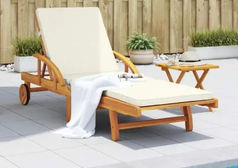 Șezlong cu pernă și masă, lemn masiv de acacia - 3/5
