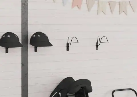 Suport pentru căști de echitație montat pe perete, negru, oțel - 3/5