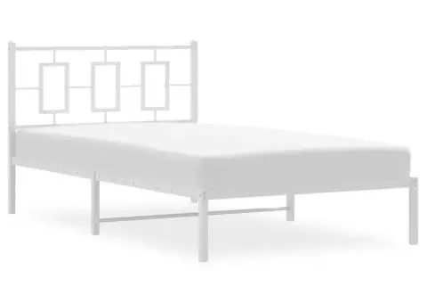 Cadru de pat din metal cu tăblie, alb, 107x203 cm - 4/5