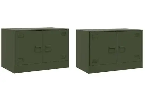 Dulapuri TV 2 buc., verde măslină, 67x39x44 cm Otel - 2/5