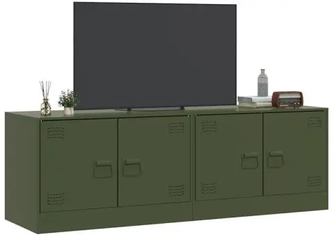 Dulapuri TV 2 buc., verde măslină, 67x39x44 cm Otel - 4/5