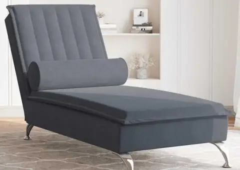 vidaXLȘezlong de masaj cu sprijin, gri închis, catifea - 1/5