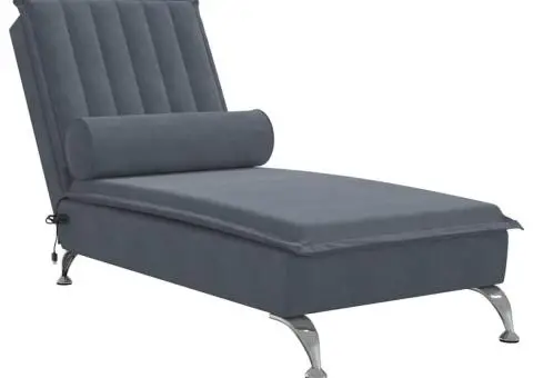 vidaXLȘezlong de masaj cu sprijin, gri închis, catifea - 2/5