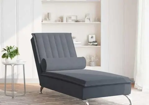 vidaXLȘezlong de masaj cu sprijin, gri închis, catifea - 3/5