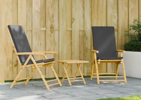 Scaune de grădină pliabile rabatabile, cu perne, 2 buc., bambus - 1/5