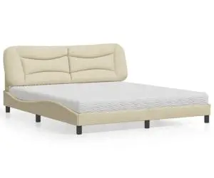 vidaXL Pat cu saltea, crem, 180x200 cm, textil