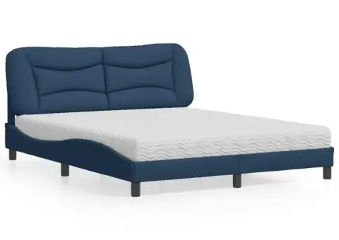 Pat cu saltea, albastru, 160x200cm, material textil - 1/5
