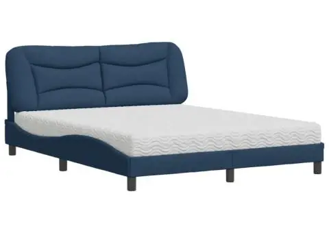 Pat cu saltea, albastru, 160x200cm, material textil - 2/5