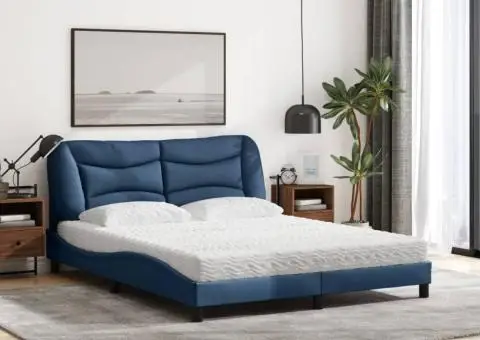 Pat cu saltea, albastru, 160x200cm, material textil - 3/5