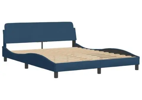 Pat cu saltea, albastru, 160x200cm, material textil - 4/5