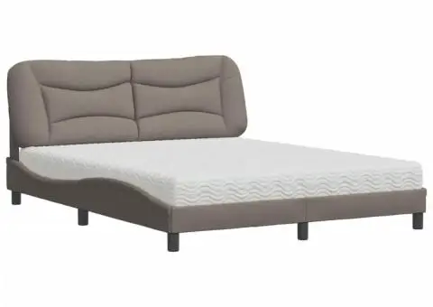 Pat cu saltea, gri taupe, 160x200 cm material textil - 2/5