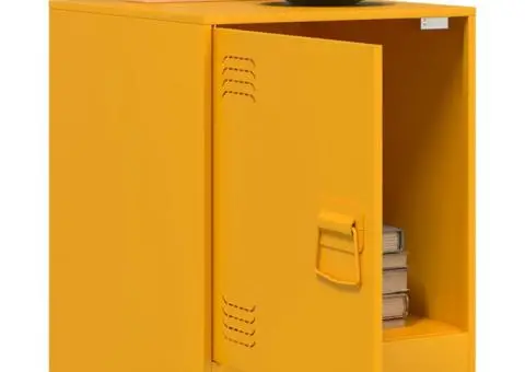 Noptiere, 2 buc., galben muștar, 34,5x39x44 cm, oțel - 4/5