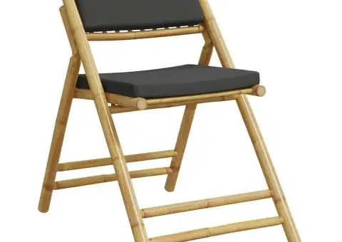 Set de bistro pliabil, 3 piese, cu perne gri închis, bambus - 5/5