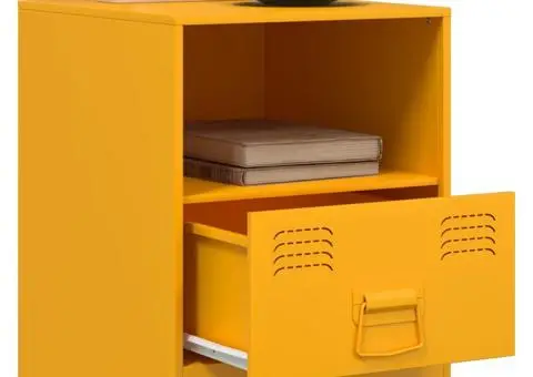 Noptiere, 2 buc., galben muștar, 34,5x39x44 cm, oțel - 4/5