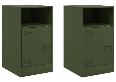 Noptiere, 2 buc., verde olive, 34,5x39x62 cm, oțel - 2/5