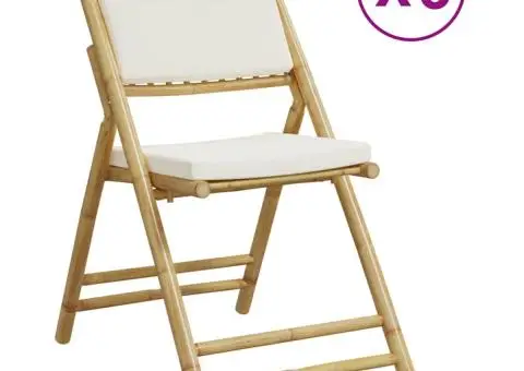 Scaune bistro pliabile, 6 buc., cu perne alb crem, bambus - 2/5