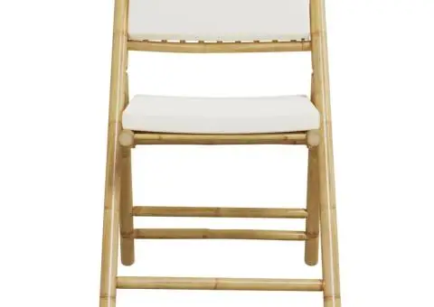 Scaune bistro pliabile, 6 buc., cu perne alb crem, bambus - 4/5