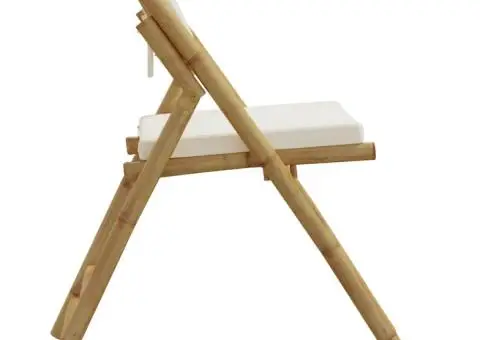 Scaune bistro pliabile, 6 buc., cu perne alb crem, bambus - 5/5