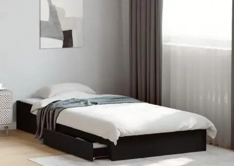 Cadru de pat cu sertare, negru, 90x190 cm, lemn prelucrat - 1/5