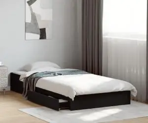 vidaXL Cadru de pat cu sertare, negru, 90x190 cm, lemn prelucrat