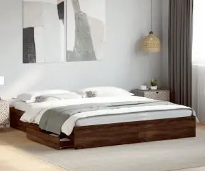 vidaXL Cadru de pat cu sertare stejar maro 200x200 cm lemn prelucrat