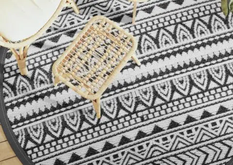 Covor de exterior, ARAKIL negru, Ø200 cm, PP - 1/5