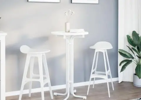 Masă de bucătărie, alb, Ø60x110 cm, lemn prelucrat și oțel - 3/5